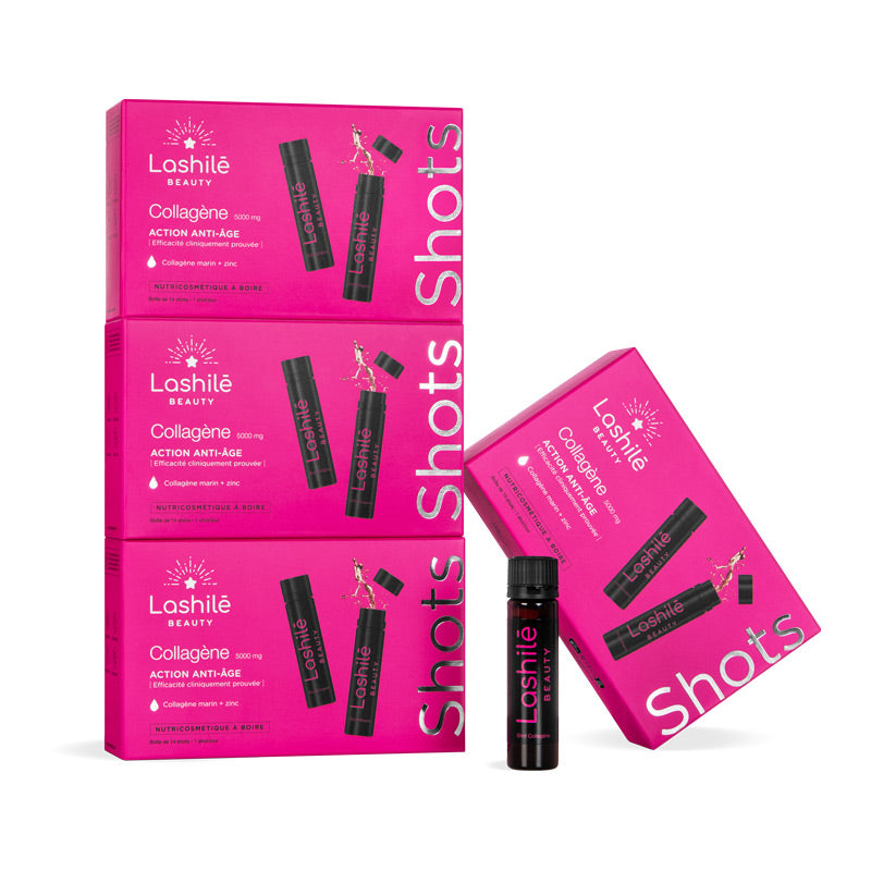 Shots Collagène Lashilé Beauty - Repulpement et fermeté de la peau 5000mg - Cure 2 mois
